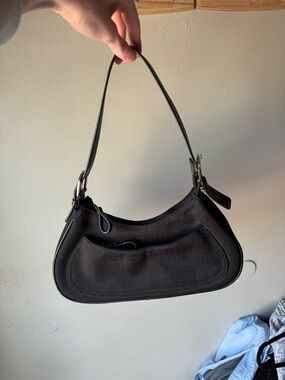 Nine West Vintage Y2K Black Monogram Jacquard Baguette Shoulder Bag